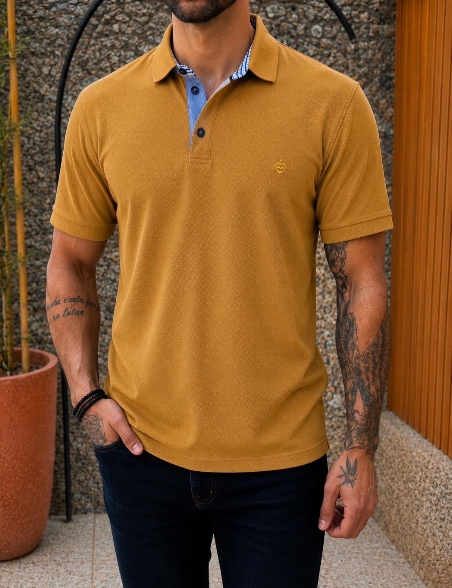 Origin ανδρική ώχρα πικέ Polo μπλούζα Plus Size 262720 - Origin - 